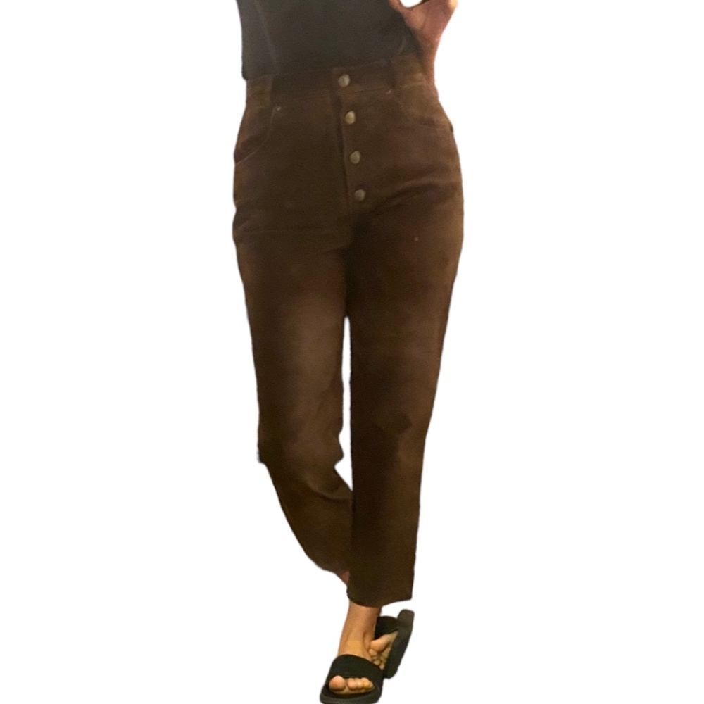 Vintage Brown Suede Button Fly snap pant. Italian designer Emanuel Zoo. EU Sz 44